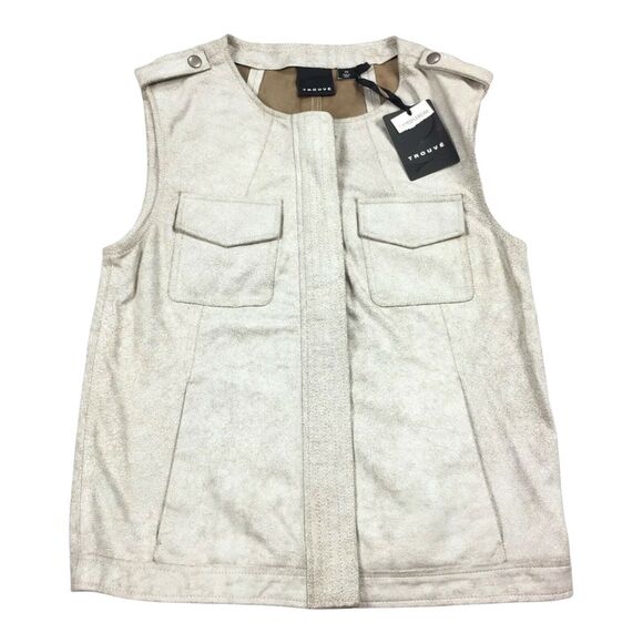 New Trouve Distressed Leather Vest Size Extra Small Womens Light Cream Full Zip - Picture 1 of 9